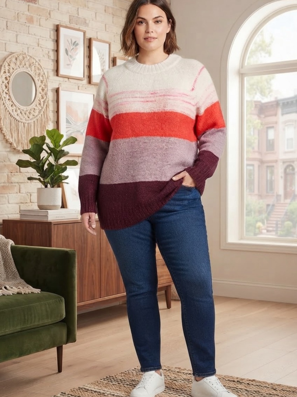 Old Navy Cozy Striped Crewneck Sweater - White, Red, Pink, Purple, Burgundy